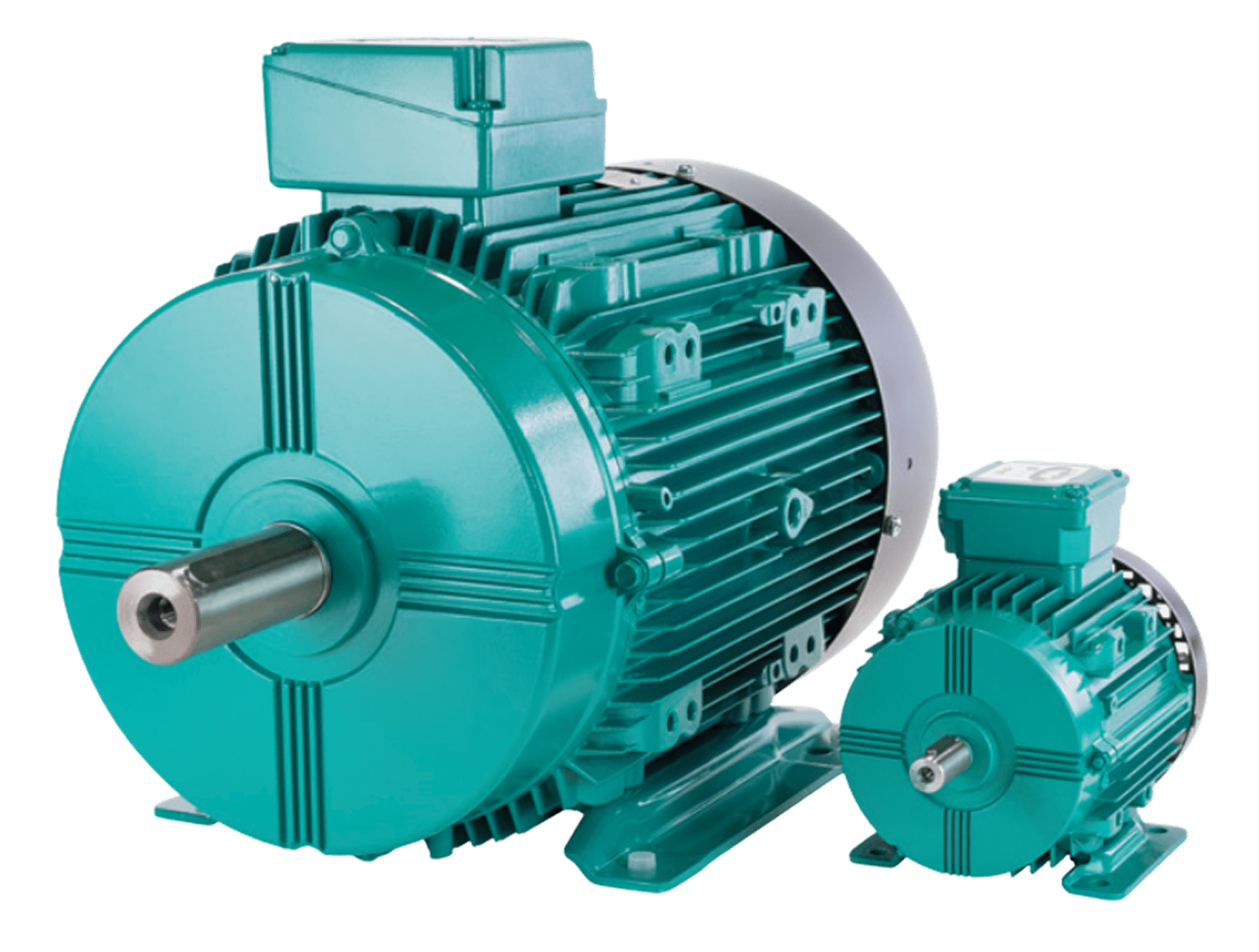 Brook Crompton W Series aluminium IE3 electric motor, teal housing, foot mounted
